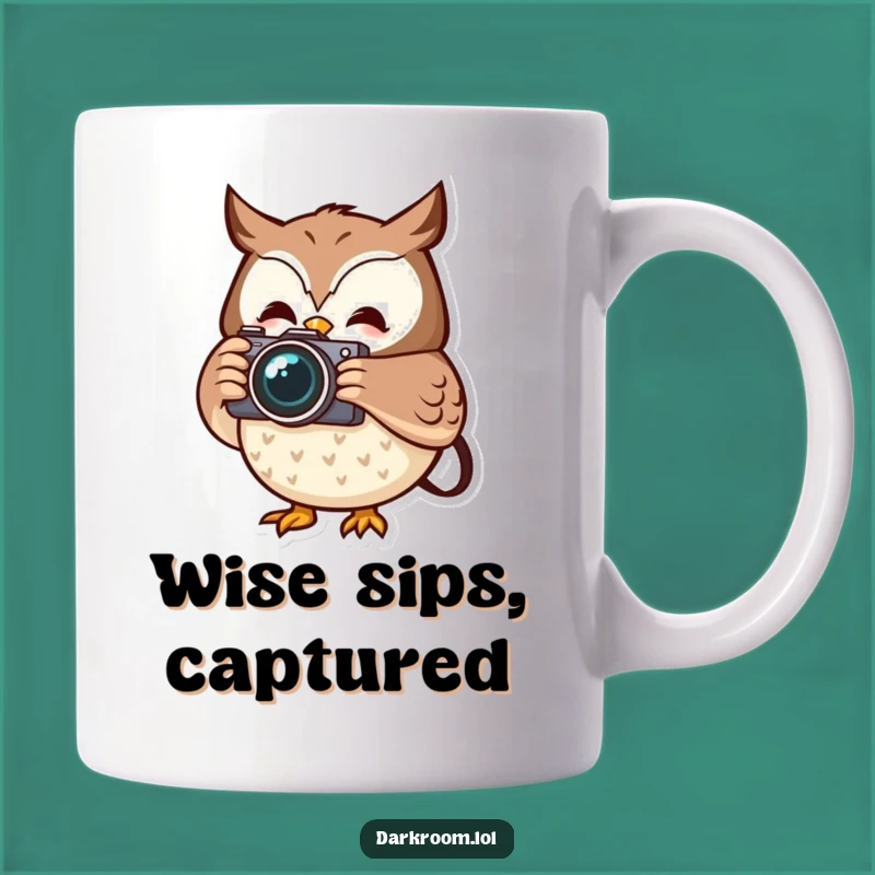 Funny Owl Photographer Mug: Cheerful Camera Capturing Moment Gift