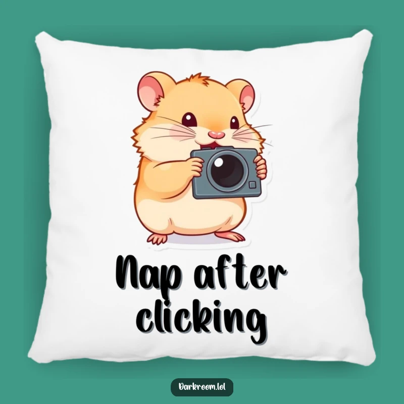 Cozy Funny Hamster Photographer Pillow: Determined Shutterbug Comfort Gift