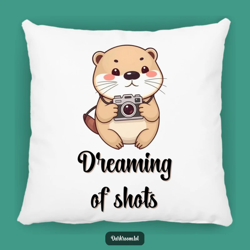 Cozy Funny Otter Photographer Pillow: Vintage Camera Cute Decor Gift