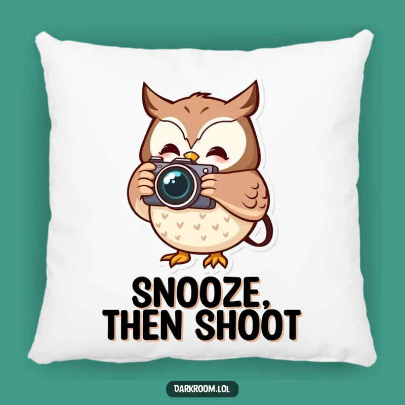 Cozy Funny Owl Photographer Pillow: Cheerful Camera Moment Comfort Gift