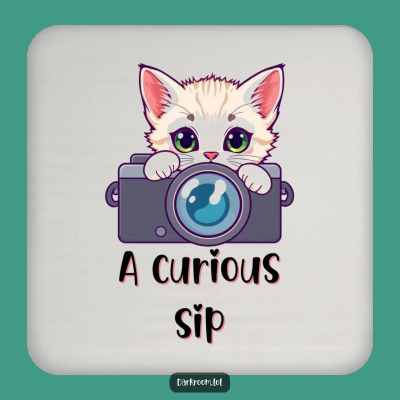 Funny Kitten Camera Lens Coaster: Curious Cat Drink Protector Gift