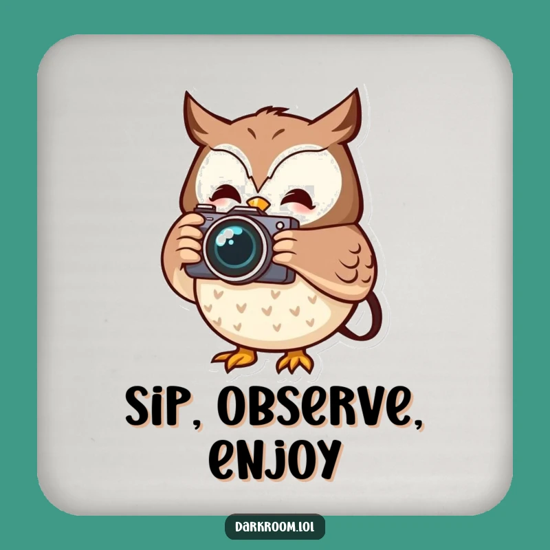 Funny Owl Photographer Coaster: Cheerful Camera Moment Drink Protector Gift
