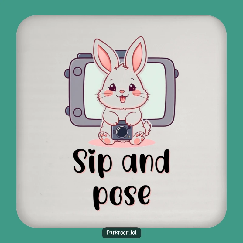 Funny Bunny Photographer Coaster: Playful Posing Drink Protector Gift