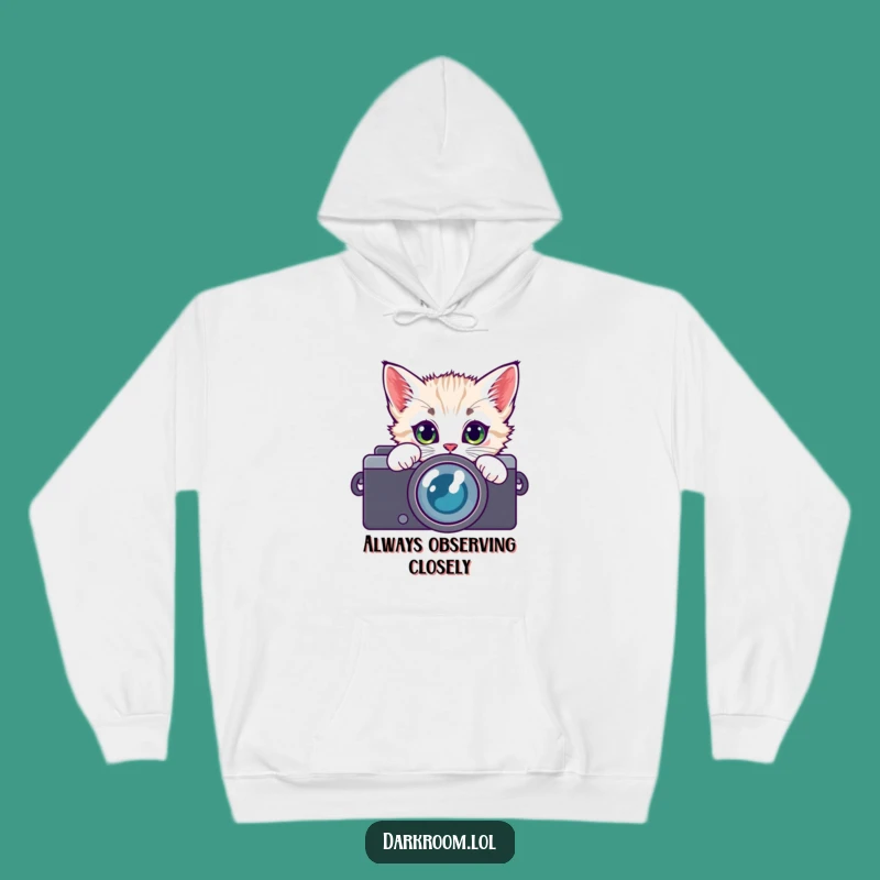 Cozy Funny Kitten Camera Lens Hoodie: Curious Cat Photography Gift