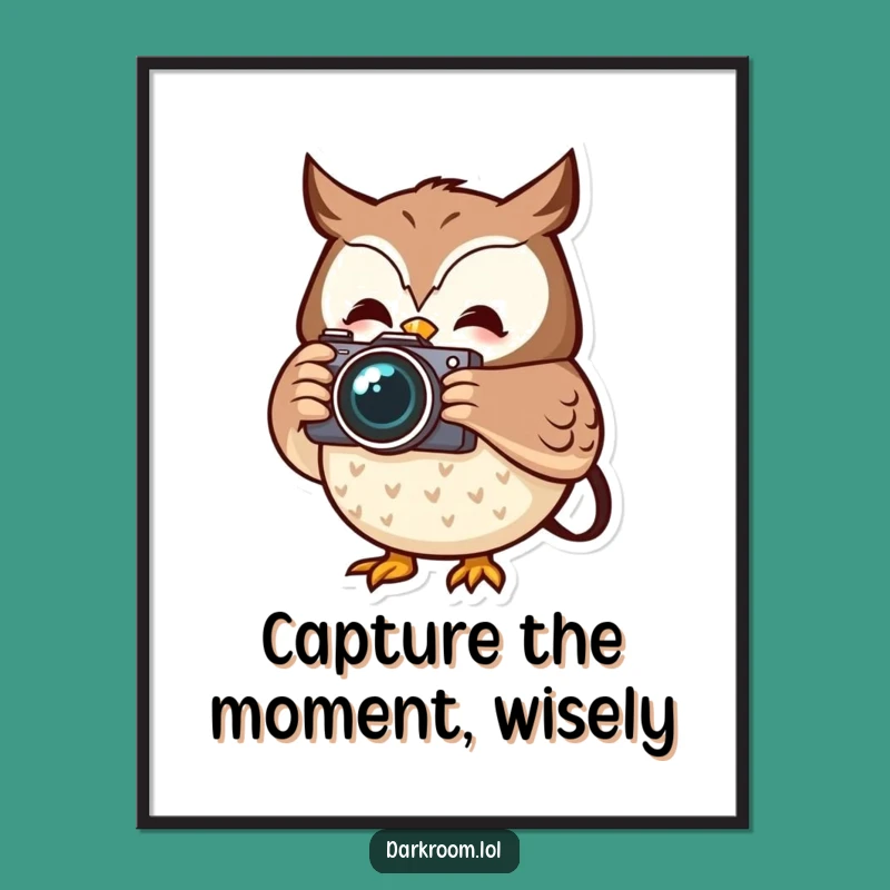 Free Printable Wall Art: Cheerful Owl Photographer - Wise Animal Art for Your Home