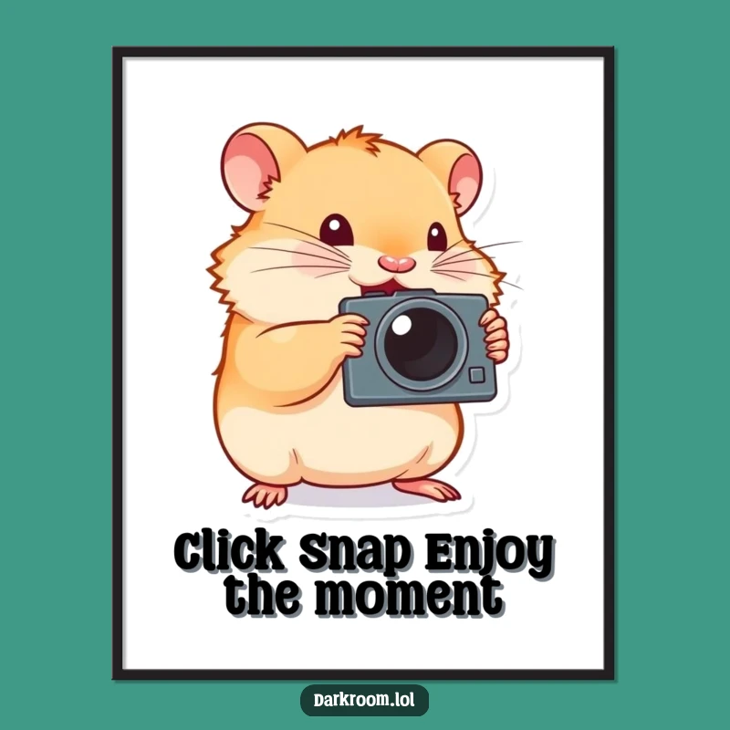 Free Printable Wall Art: Determined Hamster Photographer - Energetic Animal Art for Home