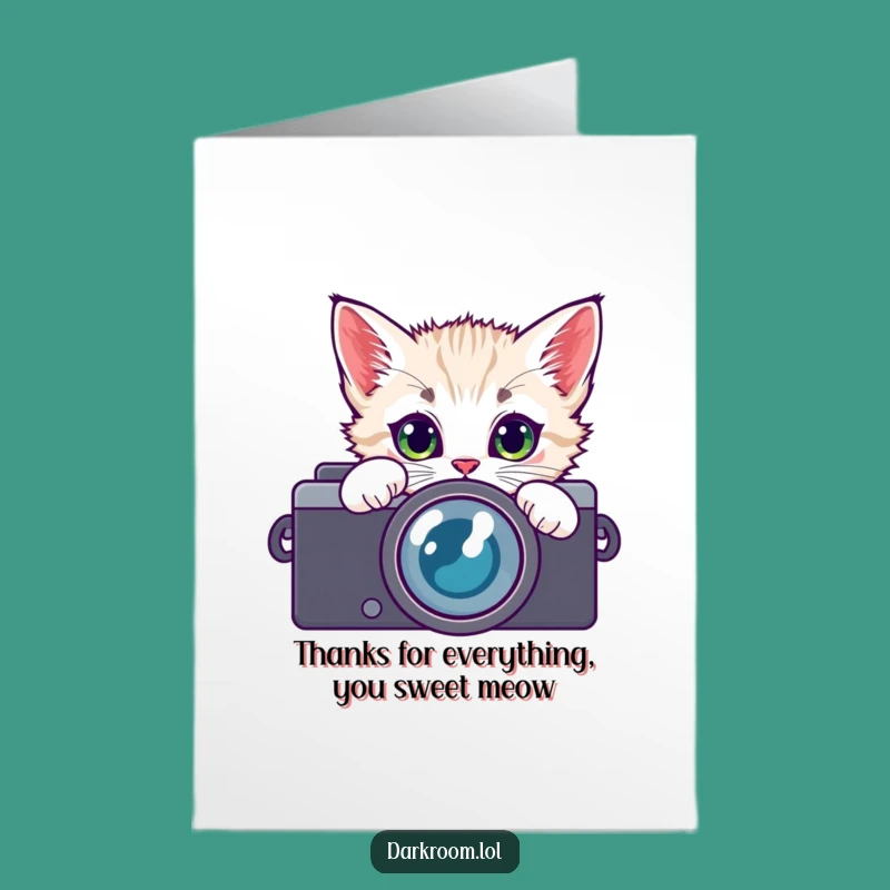 Free Printable Thank You Card: Kitten Photographer Expresses Thanks - Whimsical Downloadable Gift
